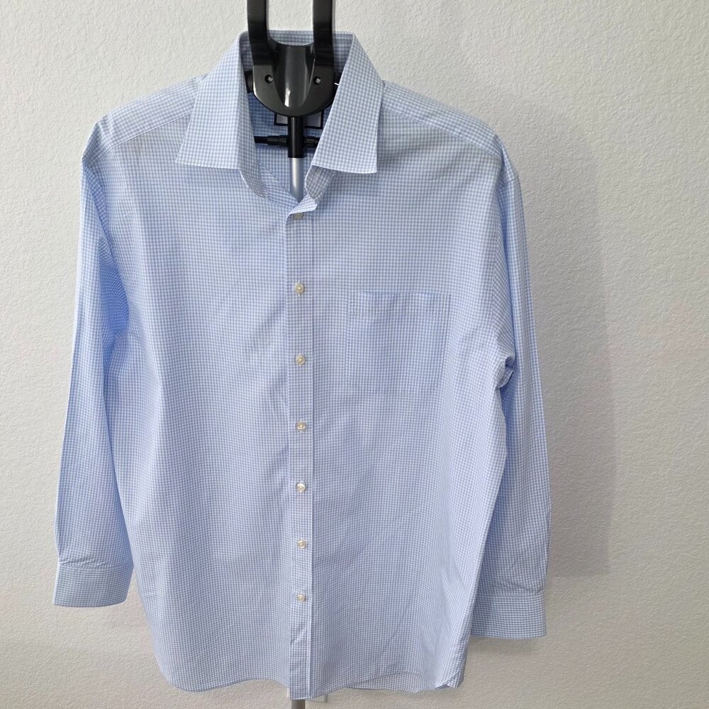 CHARLES TYRWHITT MEN SIZE17 1/2 CLASSIC FIT BLUE AND WHITE CHECK LONG SLEEVE